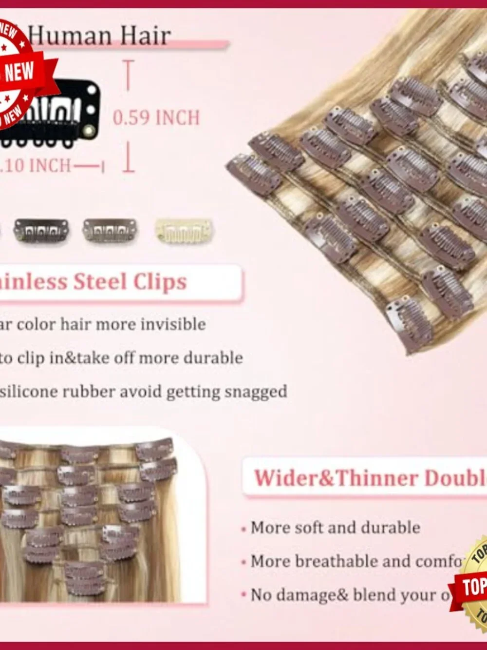 22 Inch Straight Human Hair Clip-In Extensions 8 Piece Double Weft